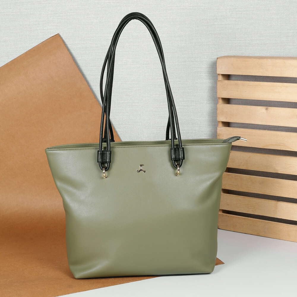Mochi Women's Green Fashionable Faux Leather Tote Bag (66-451)
