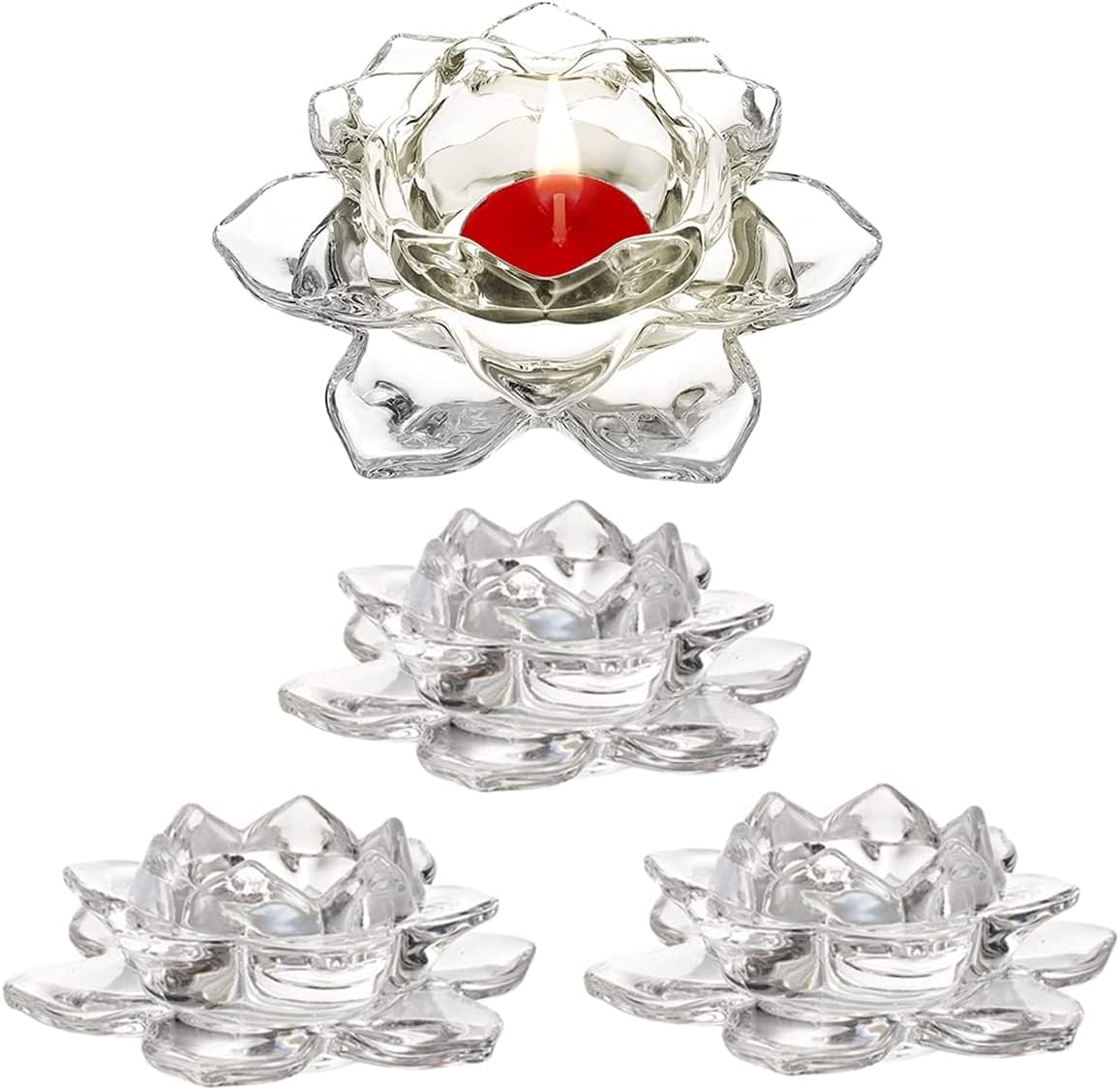 Home Brilliant 4 Piece Glass Lotus Flower Candle Holders Diya Votive Activity Tealight Holders Pillar Holders for Home Decoration Party Wedding Decoration