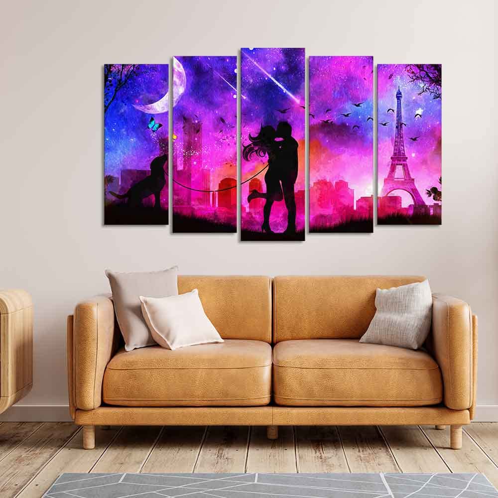 VIBECRAFTS Couple Kissing Modern Abstract Art Wall Painting Set of Five For Home|Office|Living Room|Gift (PTVC5Pcs2_6558)