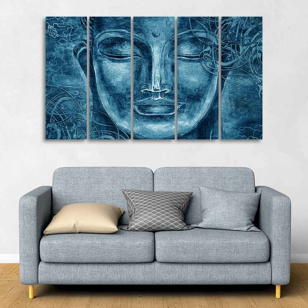 VIBECRAFTS Face Sculpture of Buddha Five Pieces Wall Painting For Home|Office|Living Room|Gift (PTVC5Pcs4_8581)