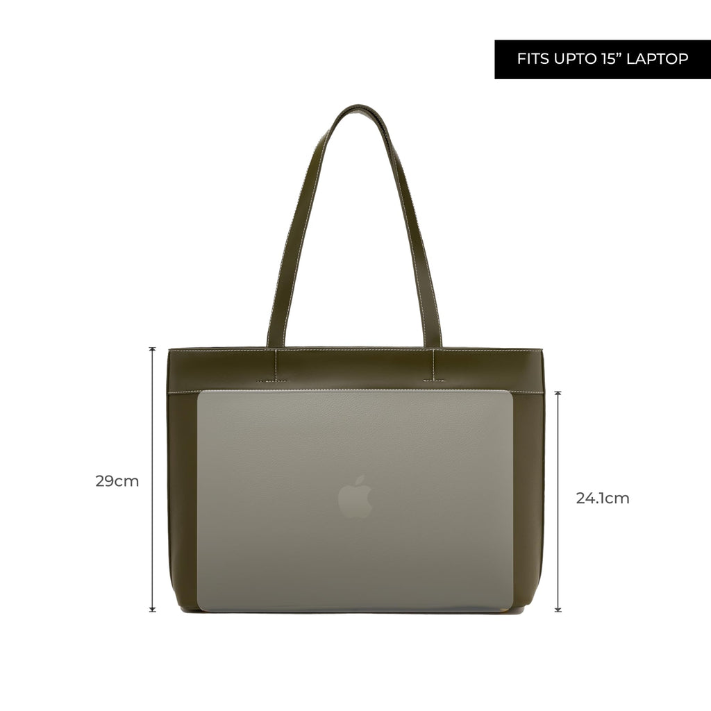 Miraggio Meadow 15 Inch Laptop Tote Bag | Office Tote Bag For Women | Big Totes For Work & Travel With Functional Pockets (Green)