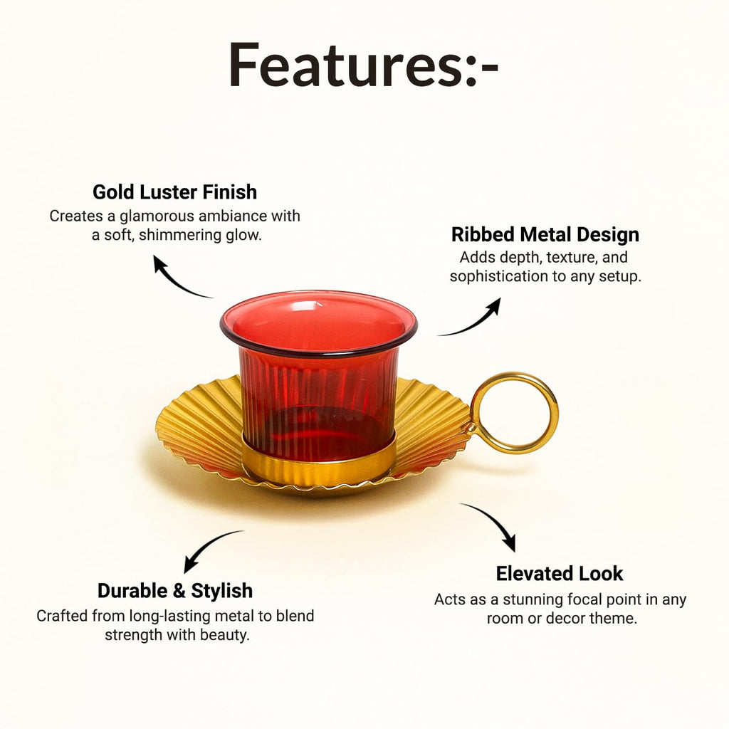 MARKET 99 Metal+Glass Single Votive T Light Holder | for Diwali, Christmas, Birthday, and Wedding | Decorative Candle Holder for Home Decor & Festive Season | Golden & Red
