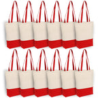Heavy Duty 12 oz Cotton Canvas Tote Bag with Bottom Gusset Grocery Beach Shopping Bag 17x14x4 Inches (Red - 12 Pack)