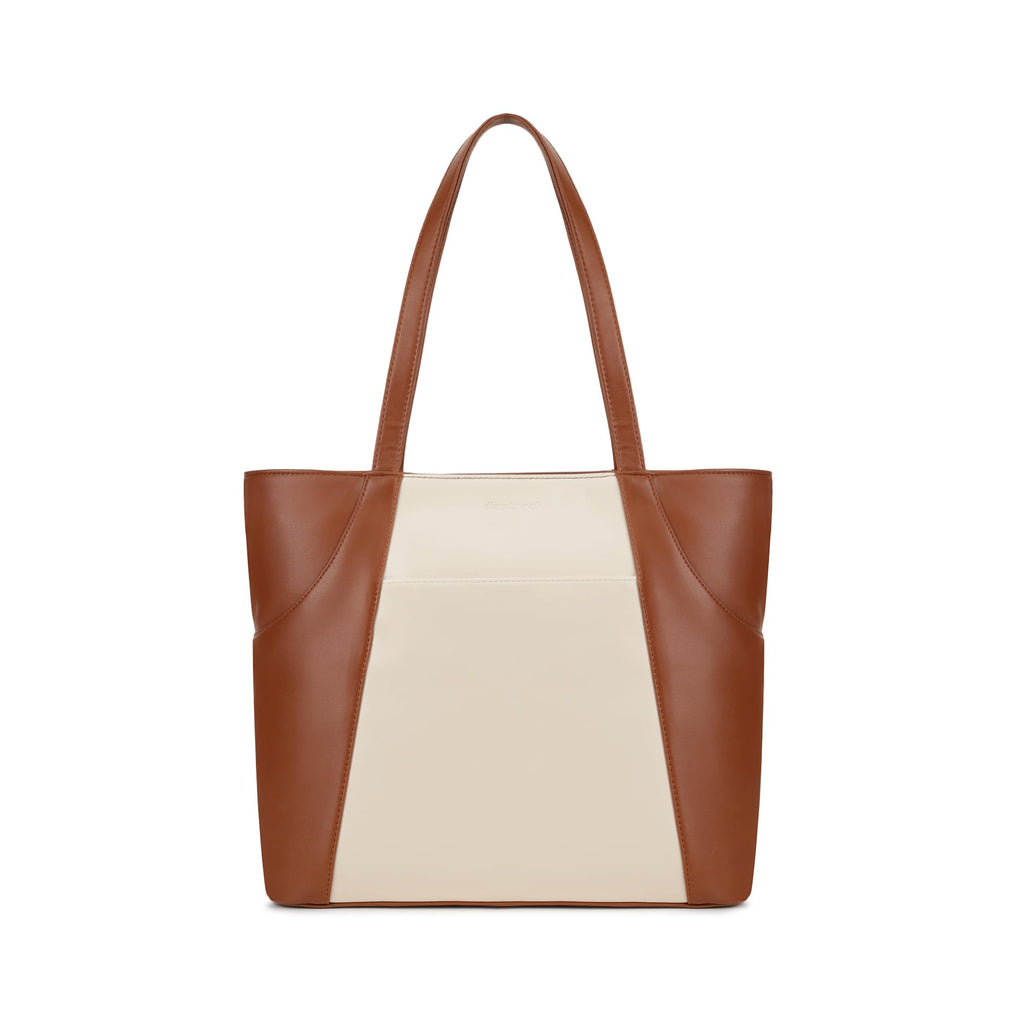 Fastrack Twintone Tote | Beige & Tan Women’S Handbag | Spacious Tote with Zipper Closure & Multiple Utility Pockets | 14 Laptop Compatible