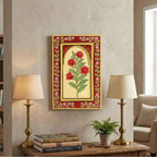ATRANGI STUDIO Gulnar Handpainted Wooden Wall Frame | Rajasthani Traditional Craft | Decorative Floral Wall Hanging Art for Living room, Bedroom, Office | 12×18 Inch, Red