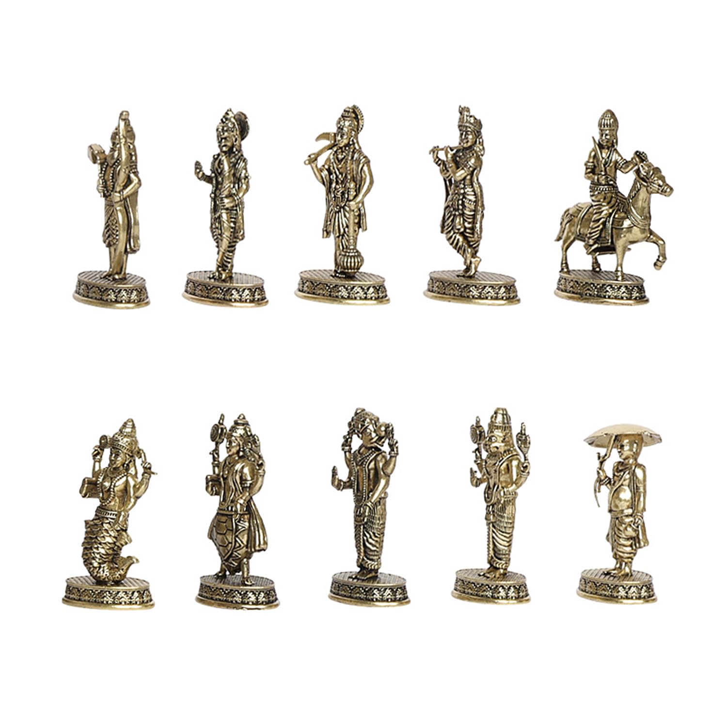 ARTVARKO Fine Brass Dashavtar Lord Vishnu Ten Incarnations Avatar Set Dashavatara Murti Light Weight 2.5 Inch