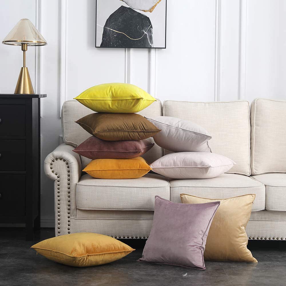 Khooti Decorative Velvet Cushion Cover Pack of 1-38 x 38 / 97 x 97 cm - Lemon Yellow - Soft Pillow Covers Cushion Case for Sofa Bedroom Livingroom Chair Car, Cushion Cover