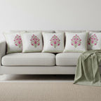 HOMEMONDE Set of 5 Cushion Covers 16x16 Inches – Premium Cotton 300 TC, Floral Hand Block Print, Soft Decorative Pillow Cases for Living Room – Pink (40x40 cm)
