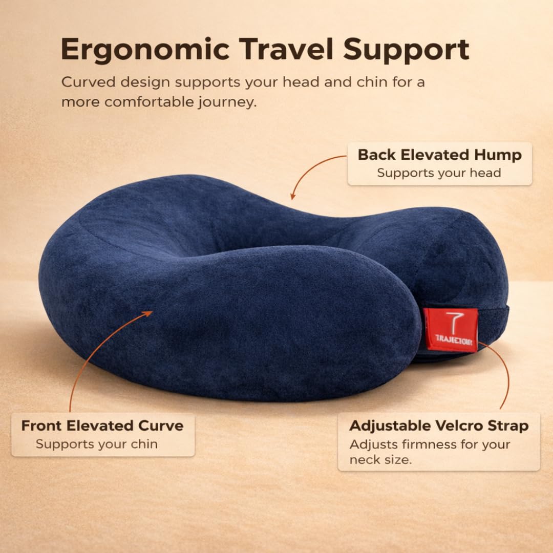 Trajectory Travel Neck Pillow with Sleeping Eye Mask Combo for Travelling and Sleeping in Airplane Flight, Cab, Car, Train, Bus for Men and Women Black (As seen on Shark Tank)