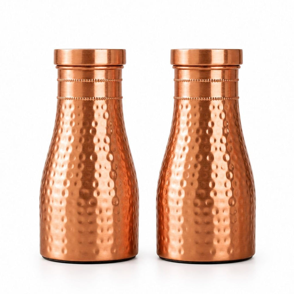 Hammered Copper Bedside Pot | Pure Copper Water Vessel (Bedside Double)