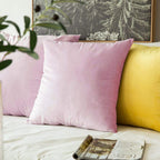 Khooti Velvet Cushion Cover, 24x24 Inch | Baby Pink | Pack of 3 | Solid Plain Soft & Smooth, Decorative Cushion Covers for Living Room, Bedroom, Couches, Chairs, Sofas, Beds & Home Decor