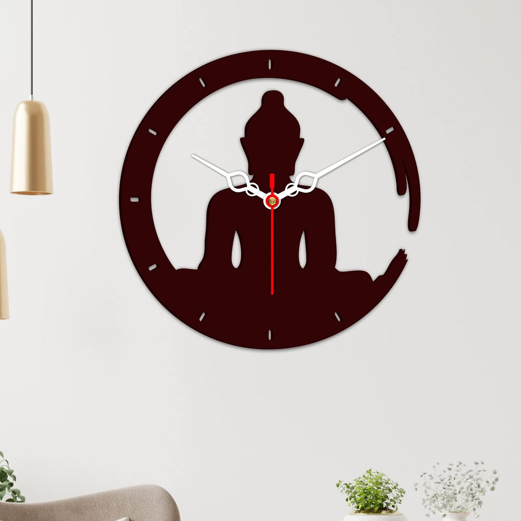 VIBECRAFTS Buddha in Lotus Posture Designer Wooden Wall Clock for Home Decor | Office | Living Room | Bedroom | Gifts (WWCVC1Pcs_10001N)