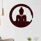 VIBECRAFTS Buddha in Lotus Posture Designer Wooden Wall Clock for Home Decor | Office | Living Room | Bedroom | Gifts (WWCVC1Pcs_10001N)