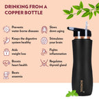 Borosil Black Colour Copper Sipper Bottle 750 ml, 100% Pure Copper, BPA Free & Leakproof with Anti-Oxidant Properties of Copper, For Home, School & Office