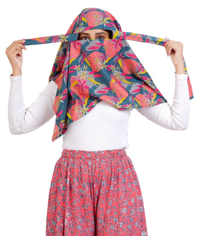 MENMAII Cambric printed Cotton Head scarf for hair and face skin protection/Usable for vehicle Driver for sunlight UV protection/Free Size for Girls and Women (110 * 80 cm)- (Pack 1 -Grey)