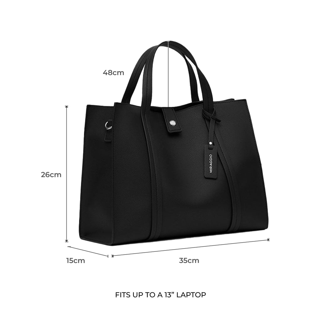 Miraggio Grace Solid Tote Bag For Women With Adjustable & Detachable Sling | Tote Bag For Women Stylish (Black)