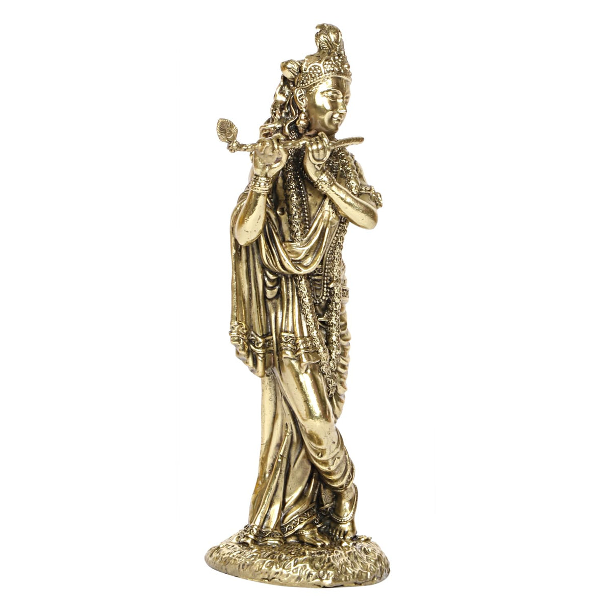 ARTVARKO Brass Krishna Idol Statue Playing Flute for Puja Mandir Krishna Murti 6 Inch