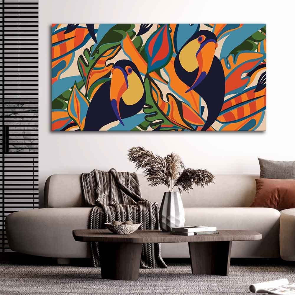 VIBECRAFTS Canvas Paintings for Living Room Drawing Room Toucans Art Canvas Wall Painting Fitted With Wooden Frame For Home | Office | Living Room | Gifts (PTVCH_2546)(48 x 24 Inches)