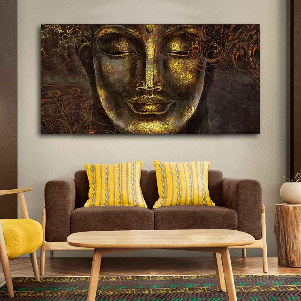 VIBECRAFTS Canvas Paintings for Living Room Drawing Room Divine Buddha Sculpture Canvas Wall Painting Fitted With Wooden Frame for Home | Office | Gift (PTVCH_2426)