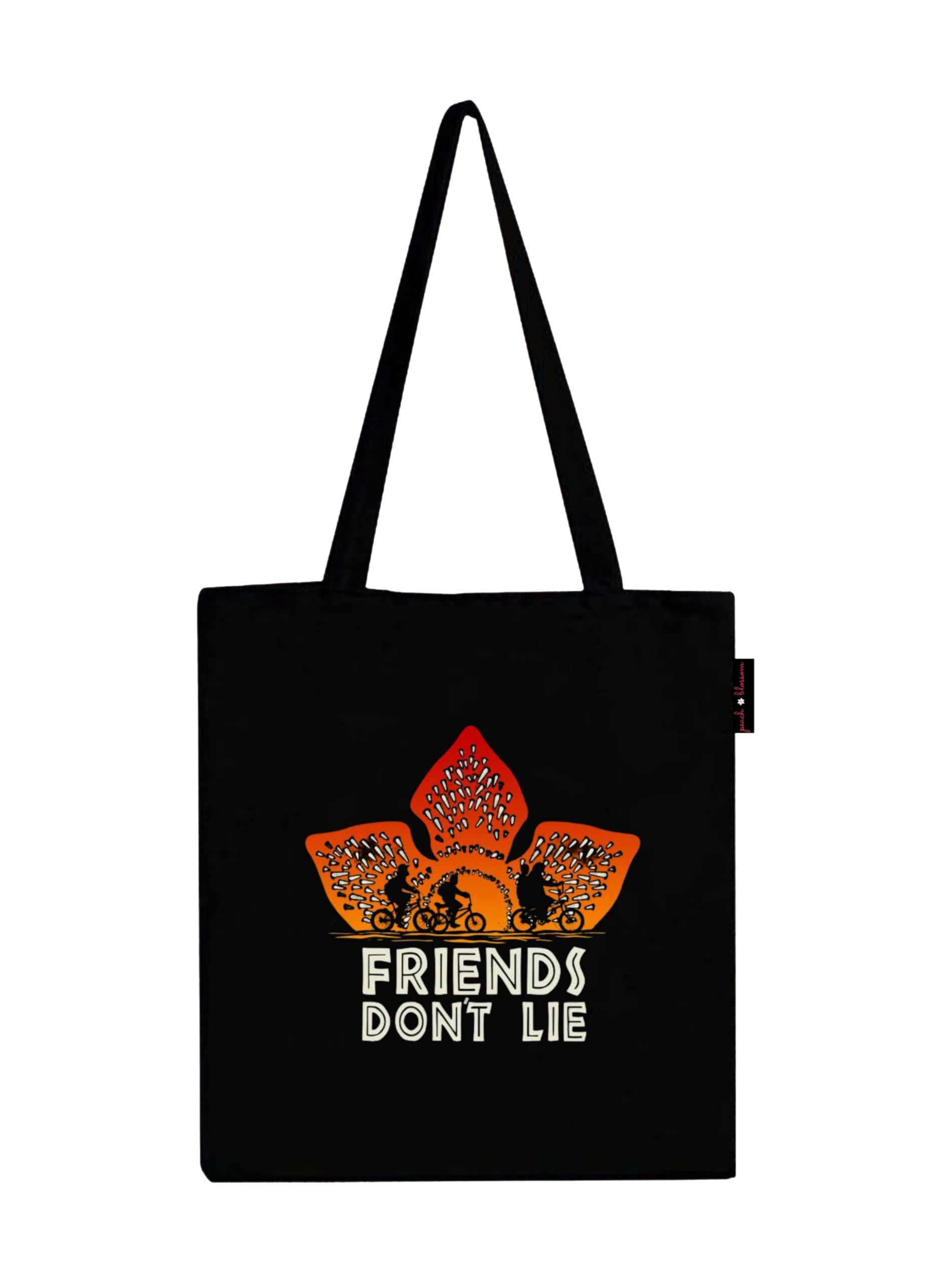 Peach Blossom Printed Cotton Zipper Tote Bags | CBAG - BLK-DONT LIE
