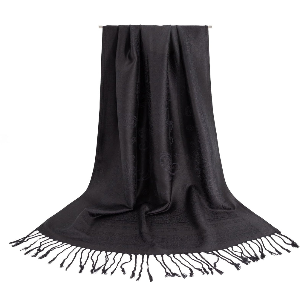 Ciormis Two Tone Silky Paisley Pashmina Shawl Scarf, Soft Women's Rave Jacquard Pashminas Wrap Scarves, N#. Black Paisley, 79*28