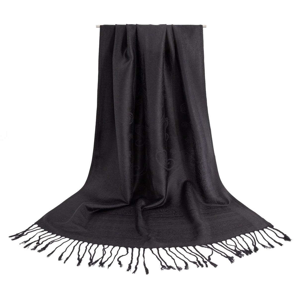Ciormis Two Tone Silky Paisley Pashmina Shawl Scarf, Soft Women's Rave Jacquard Pashminas Wrap Scarves, N#. Black Paisley, 79*28