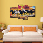 VIBECRAFTS Horses Running Through The Splashes Of Water 4 Pieces Canvas Wall Painting Fitted With Wooden Frame For Home | Office | Living Room |Gifts(PTVC4Pcs2_14503)