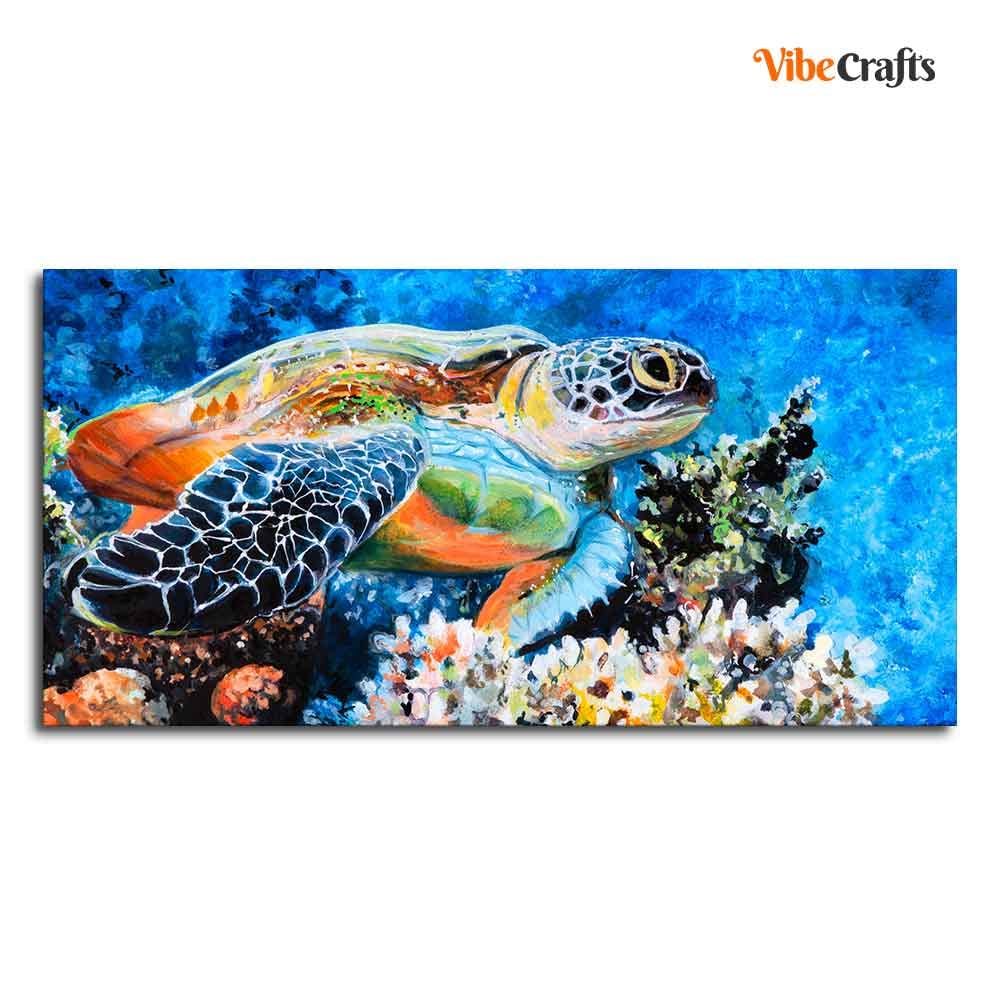 VIBECRAFTS Canvas Paintings for Living Room Drawing Room Colorful Turtle Canvas Wall Painting Fitted With Wooden Frame For Home | Office | Living Room | Gifts (PTVCH_2504)