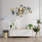 PREMIUM DECOR HUB Analog Metal Wall Clock- For Home Decor This Handcrafted Wall Clock , With Silent Clock No More Tick-Tock Quartz Mechanism, 70 Cm, Golden, Blue