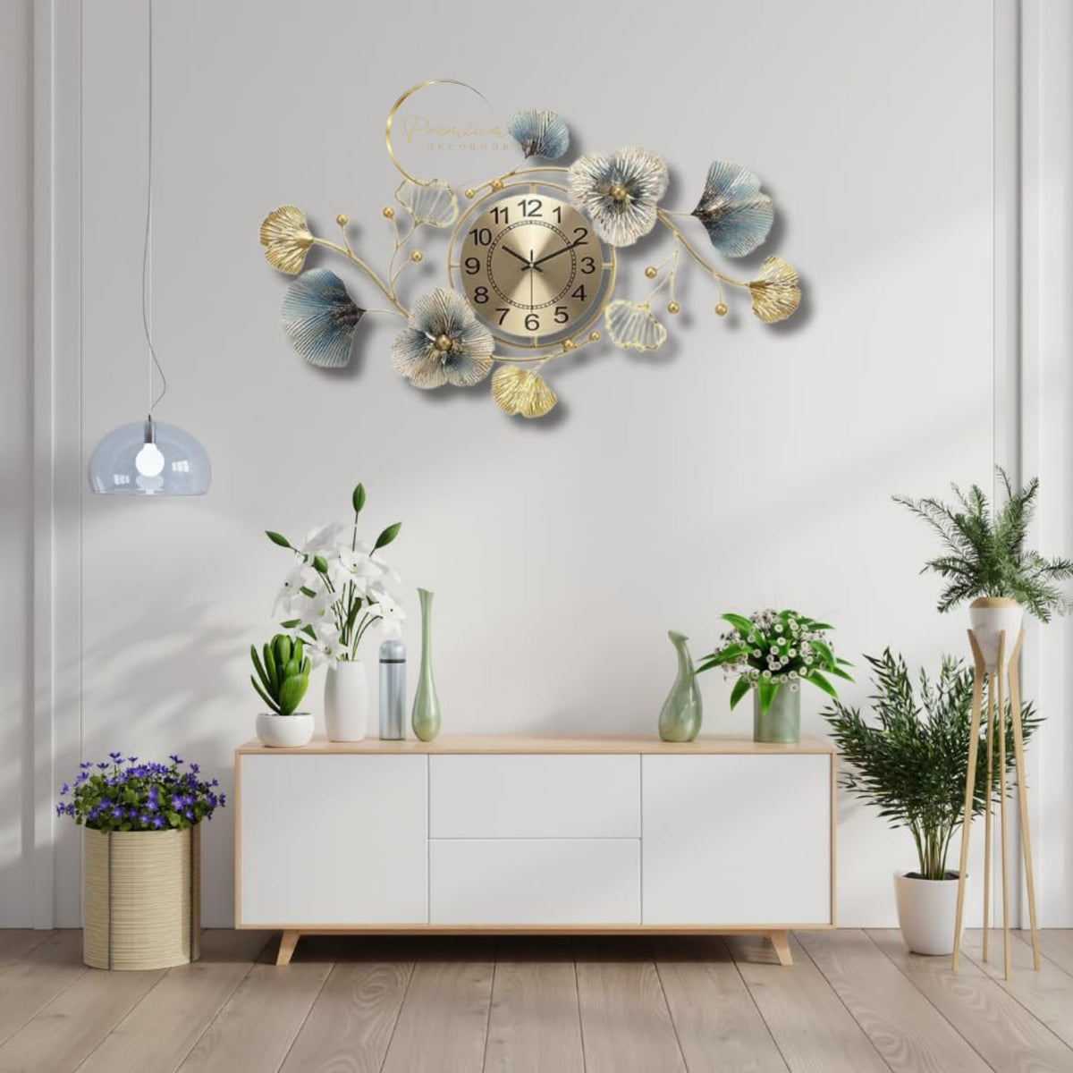 PREMIUM DECOR HUB Analog Metal Wall Clock- For Home Decor This Handcrafted Wall Clock , With Silent Clock No More Tick-Tock Quartz Mechanism, 70 Cm, Golden, Blue