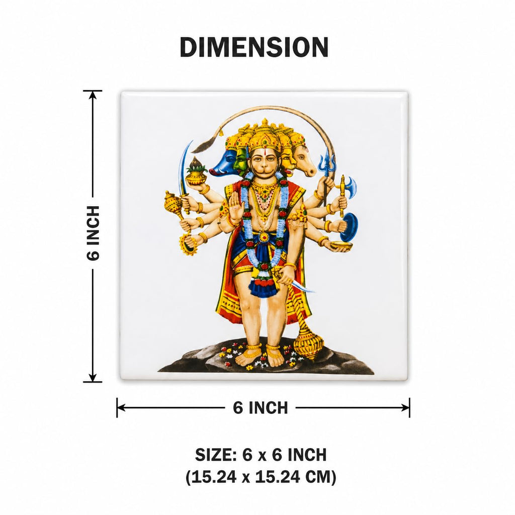 SHOP BY ROOM Ceramic Standing Panch Mukhi Lord Hanuman Tiles for Home Entrance, Temple, Office - 6 x 6 Inch, Religious