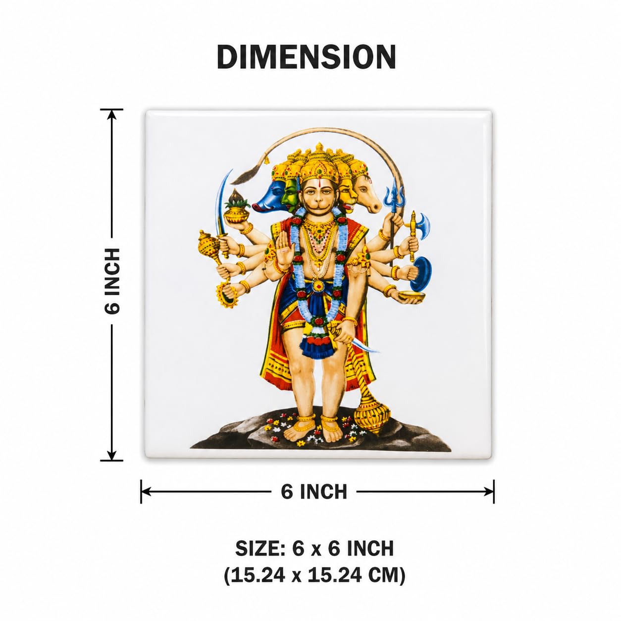SHOP BY ROOM Ceramic Standing Panch Mukhi Lord Hanuman Tiles for Home Entrance, Temple, Office - 6 x 6 Inch, Religious