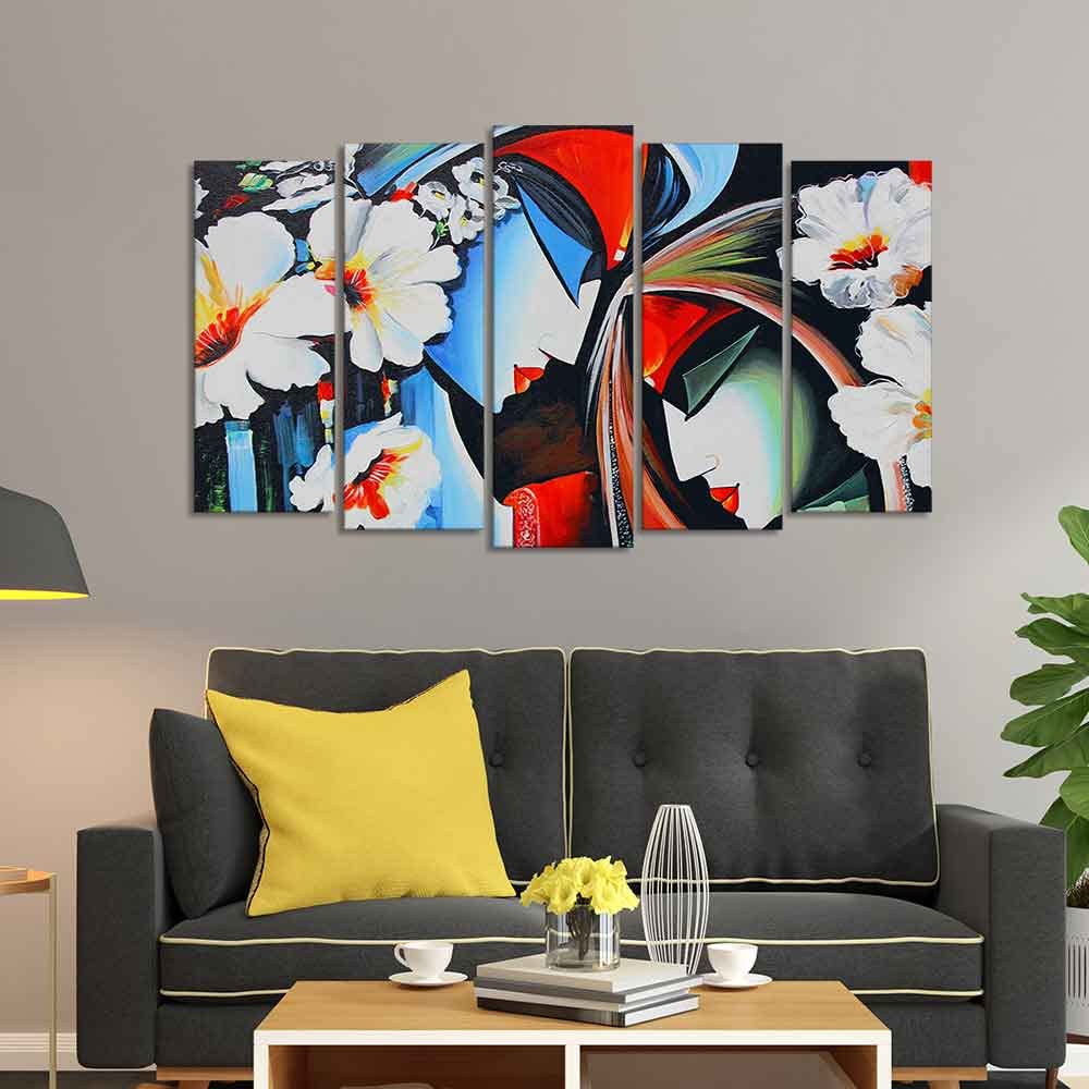 VIBECRAFTS Radha Krishna Wall Painting Set of Five Panels For Home|Office|Living Room|Gift (PTVC5Pcs2_6581)