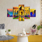 VIBECRAFTS Beautiful Taj Mahal Canvas Wall Painting Set of Five For Home|Office|Living Room|Gift (PTVC5Pcs1_5521)