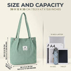 Corduroy Tote Bag for Women Large Capacity Lightweight Shoulder Handbag