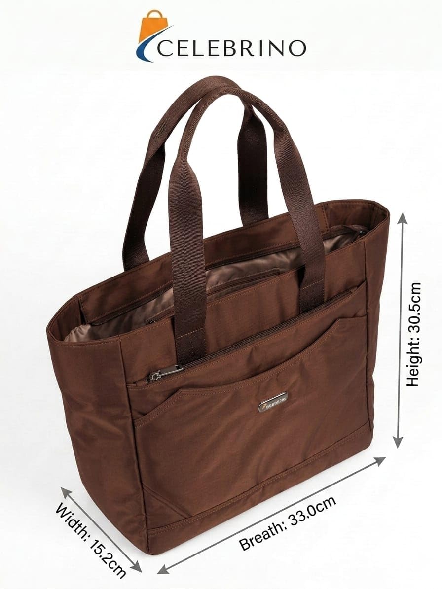 CELEBRINO Spacious Tote Handbag for Women | Nylon Hand Bags with Multiple Zip Compartments | Waterproof Large Shoulder Bag for Office, College, Travel & Shopping | Multi Pocket Zipper Handbags