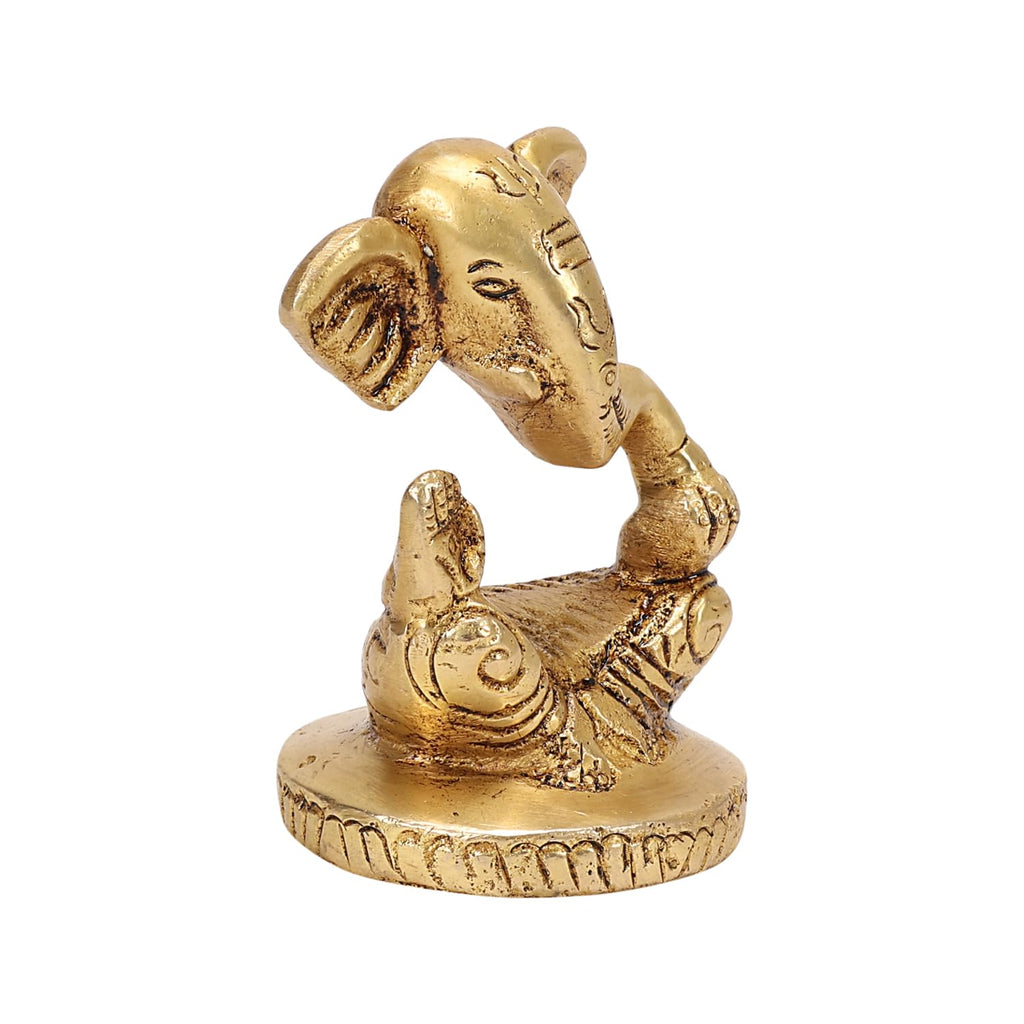 ARTVARKO Brass Ganesh Idol Trunk Ganesha Statue Modern Ganpati Murti for Temple Puja Home Décor Luck Gift 3 Inch