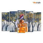 VIBECRAFTS Radhe Krishna Canvas Wall Painting of Five Pieces For Home|Office|Living Room|Gift (PTVC5Pcs2_6633)