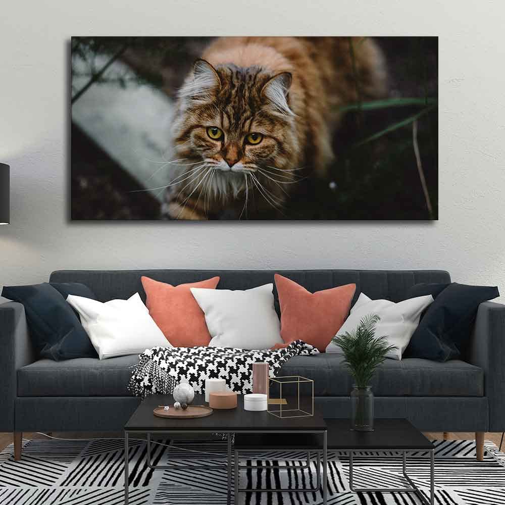 VIBECRAFTS Canvas Paintings for Living Room Drawing Room Cat Walking In Dark Forest Premium Wall Painting Fitted With Wooden Frame For Home | Office | Gift |(PTVCH_2308)
