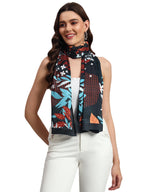 Ravaiyaa - Attitude is everything Women Lightweight Printed 100% Satin Silk Scarf Stoles Breathable Neckerchief Head Beach Wrap Scarves (Black Floral, 70 x 20 Inch)