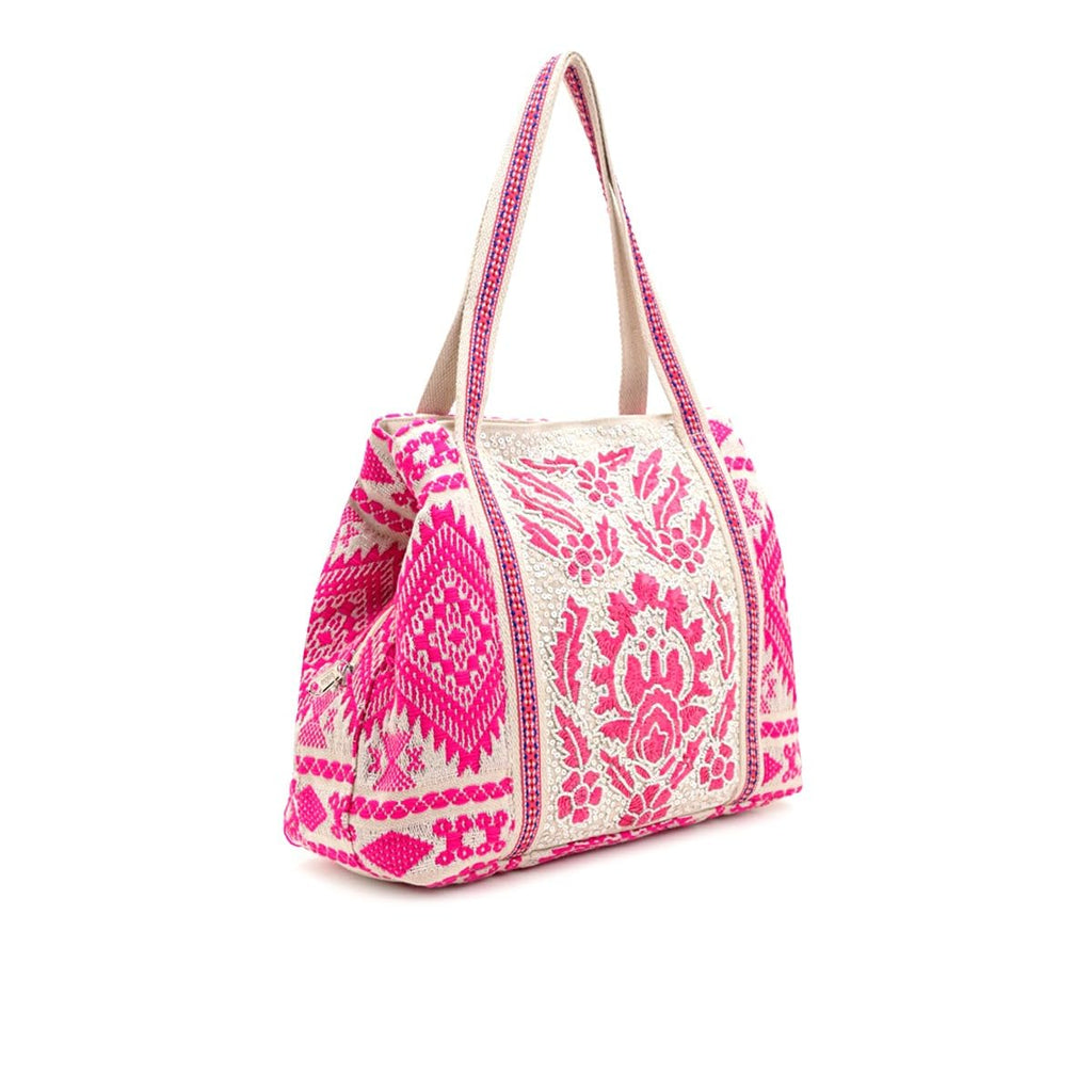 Boho Girl Handbags Pink Beaded Work Tote Stylish Ladies and Girls Handbag for Office and Travel Shoulder Bag for College | Ladies Purse Handbag | Handbags with Inner Pocket