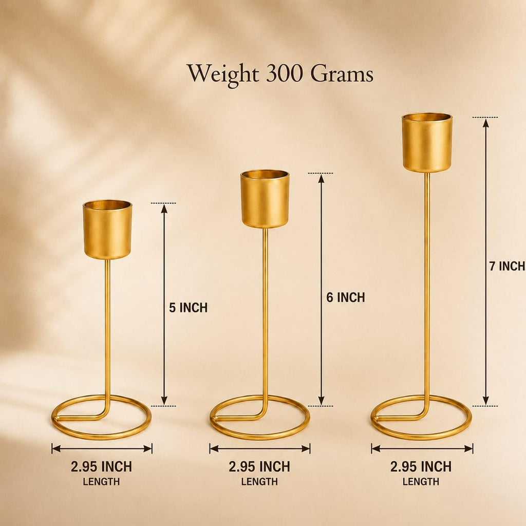 (Set of 6) Gold Metal Taper Candle Holder – Decorative Modern T-Light Stand for Home Decor, Table Centerpiece, Wedding & Festival Decoration, Elegant Golden Stick Holders