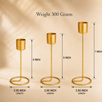 (Set of 6) Gold Metal Taper Candle Holder – Decorative Modern T-Light Stand for Home Decor, Table Centerpiece, Wedding & Festival Decoration, Elegant Golden Stick Holders