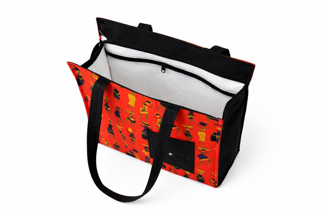 Vaishnavi Solapur Creations Warli Printed Cotton Tote Bag for Women | Ethnic Handmade Shoulder Handbag | Reusable Eco-Friendly Shopping & Daily Use Bag (Black)