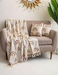 DMAASA Handwoven Cotton Sofa Throw Blanket with 2 pcs Cushion Covers Lightweight Decorative Couch & Bed Throw (Pack of 3, Rainbow Print)
