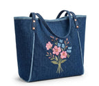 LEWULT Women's Floral Denim Tote Bag | Large Shoulder Handbag for Daily Use