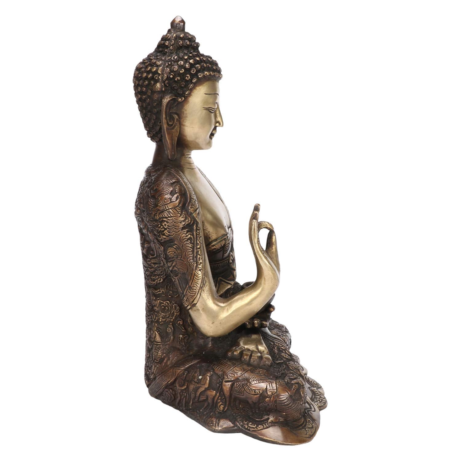 Svarup Brass Gautam Buddha Idol Statue Murti Draped in Stone Embellished Shawl for Home Decoration Blessing Buddha Height 12 Inch Weight 5 Kg Color Brown Gold