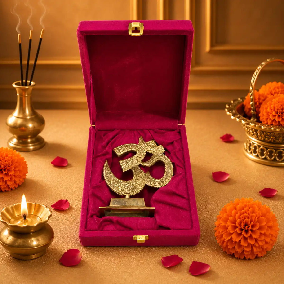 Brass Table Top Om With Stand (5.5 Inch) Vedansh Craft
