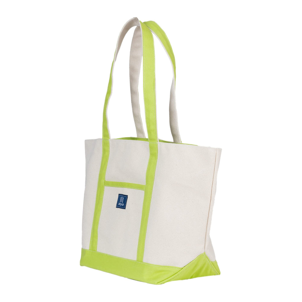 AQVA 24oz Premium Cotton Eco friendly Canvas Tote Bag, Multipurpose Handbag/Shoulder Bag For Shopping, Travel, Grocery, Work, Beach, Office, College (Lime)