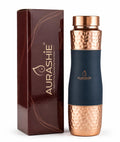 AURASHIE Pure Copper Water Bottle 1 Litre | BPA Free & Leak Proof | Copper-Infused Water | Durable & Rust Proof | Ayurveda Health Benefits - Hammered Finish (Blue Grip Sleeve)